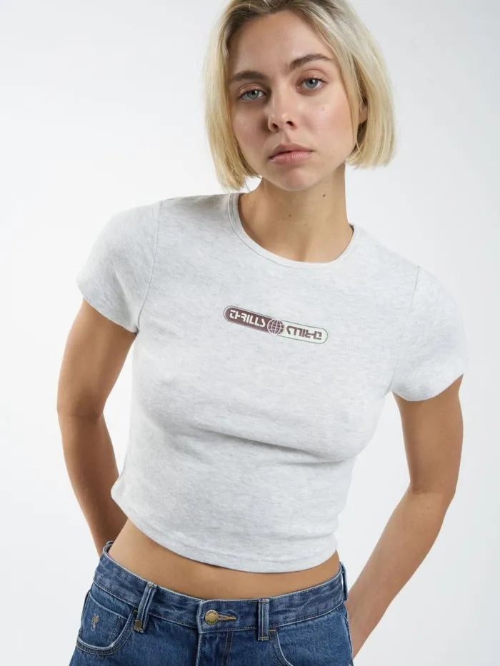 Womens Global Double Nation Curve Tee White Marble Thrills Tops and Tees