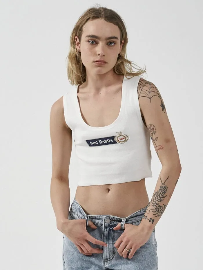 Womens Habitually Bad Crop Rib Singlet Dirty White Thrills Tops and Tees