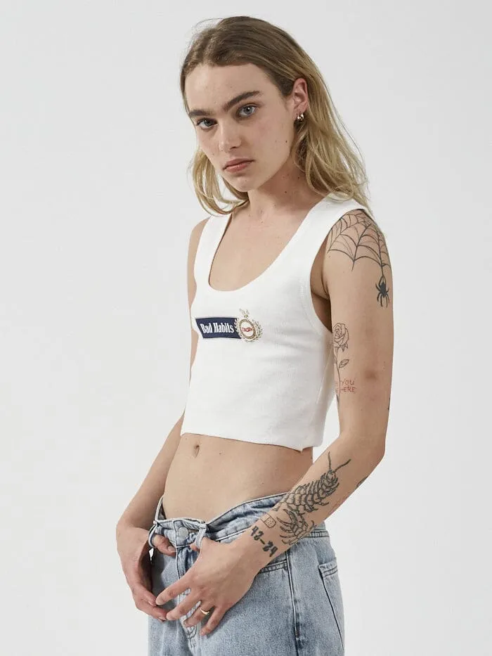 Womens Habitually Bad Crop Rib Singlet Dirty White Thrills Tops and Tees