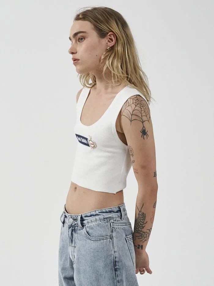 Womens Habitually Bad Crop Rib Singlet Dirty White Thrills Tops and Tees
