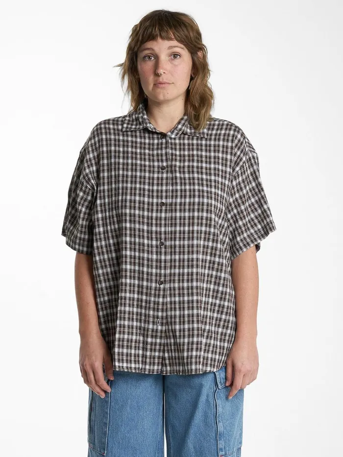 Womens Hard Yakka X Short Sleeve Check Shirt Postal Brown Thrills Tops and Tees
