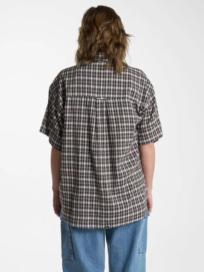 Womens Hard Yakka X Short Sleeve Check Shirt Postal Brown Thrills Tops and Tees