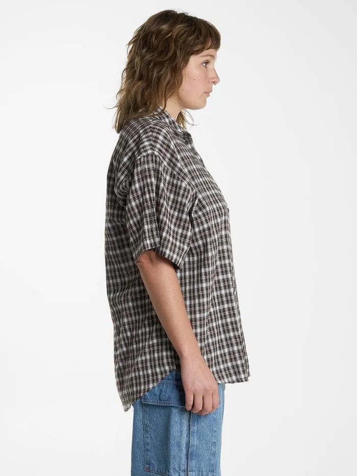 Womens Hard Yakka X Short Sleeve Check Shirt Postal Brown Thrills Tops and Tees