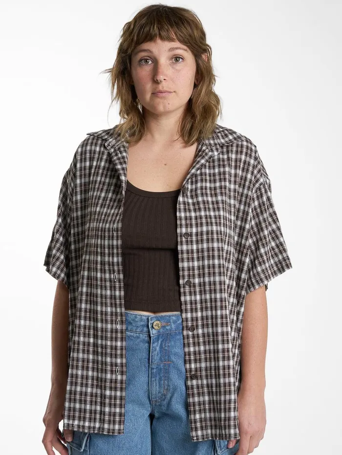 Womens Hard Yakka X Short Sleeve Check Shirt Postal Brown Thrills Tops and Tees