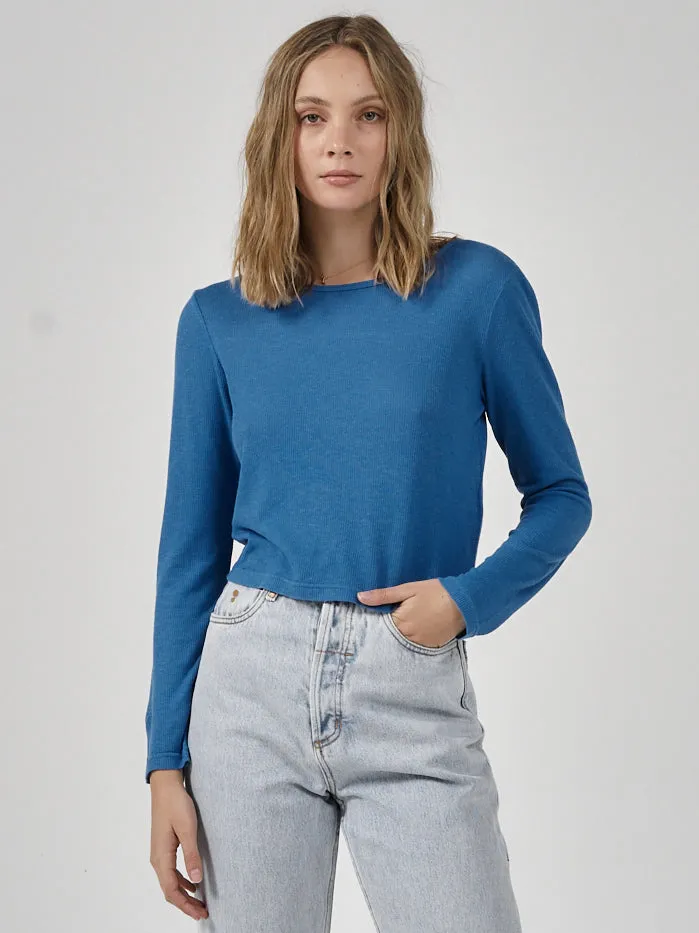 Womens Hemp Paper Rib LS Mini Tee Lapis Blue Thrills Tops and Tees