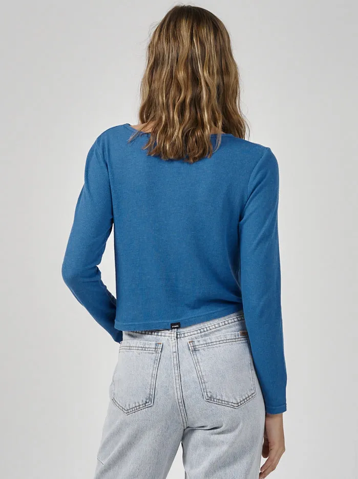 Womens Hemp Paper Rib LS Mini Tee Lapis Blue Thrills Tops and Tees