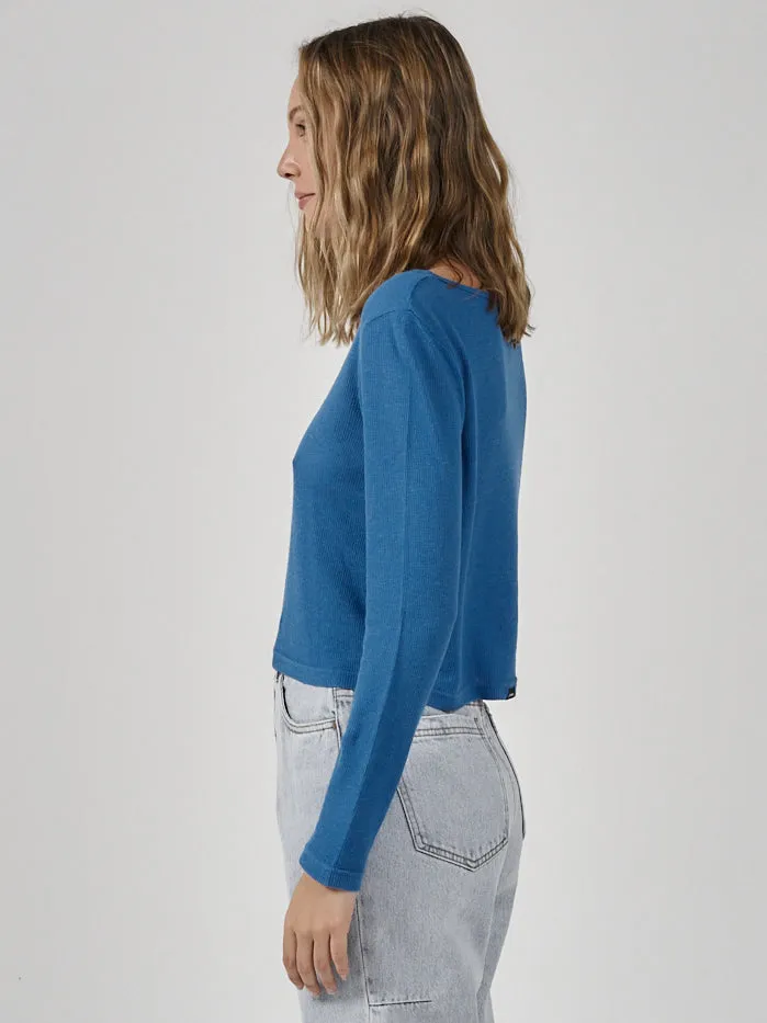 Womens Hemp Paper Rib LS Mini Tee Lapis Blue Thrills Tops and Tees