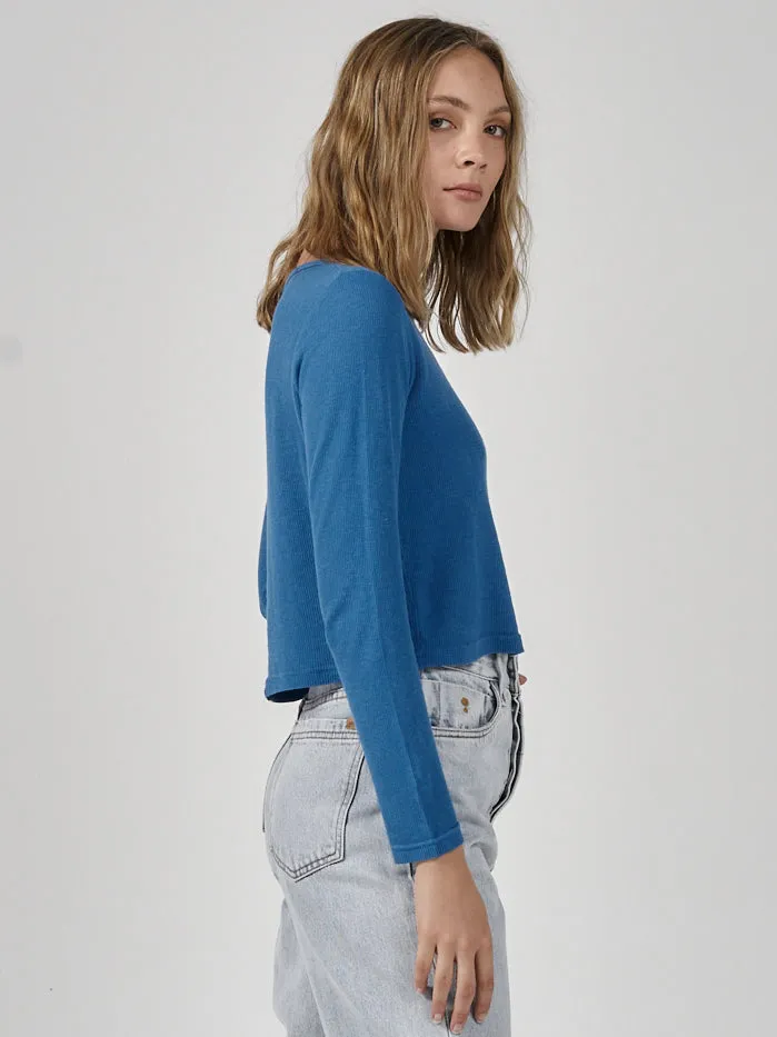 Womens Hemp Paper Rib LS Mini Tee Lapis Blue Thrills Tops and Tees