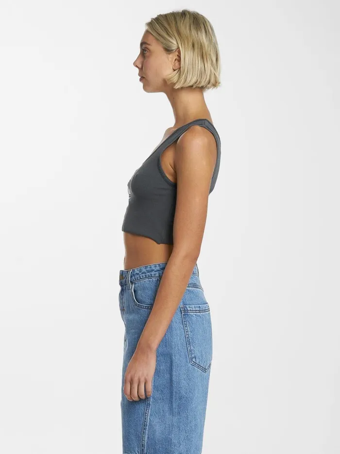 Womens Landed Crop Rib Singlet Merch Black Thrills Tops and Tees