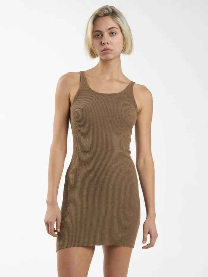 Womens Langley Knit Dress Mustard Gold Thrills Dresses