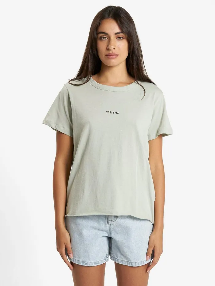 Womens Minimal Relaxed Tee Sage Grey Thrills Tops and Tees