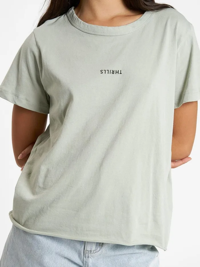 Womens Minimal Relaxed Tee Sage Grey Thrills Tops and Tees