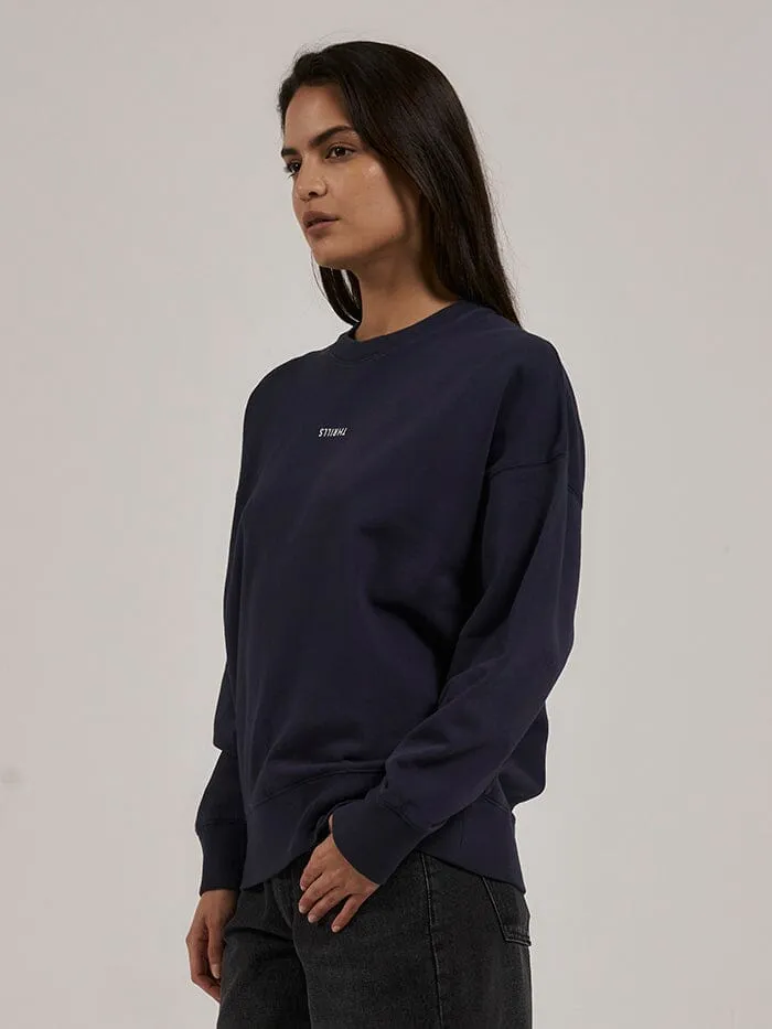 Womens Minimal Slouch Crew Station Navy Thrills Sweaters and Fleece