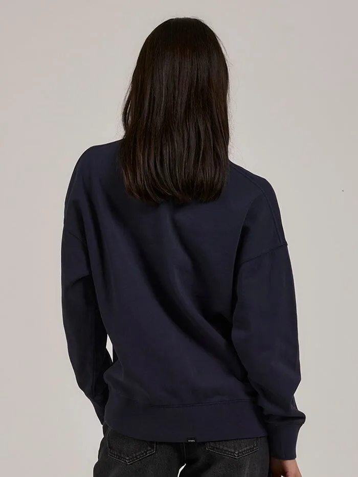 Womens Minimal Slouch Crew Station Navy Thrills Sweaters and Fleece