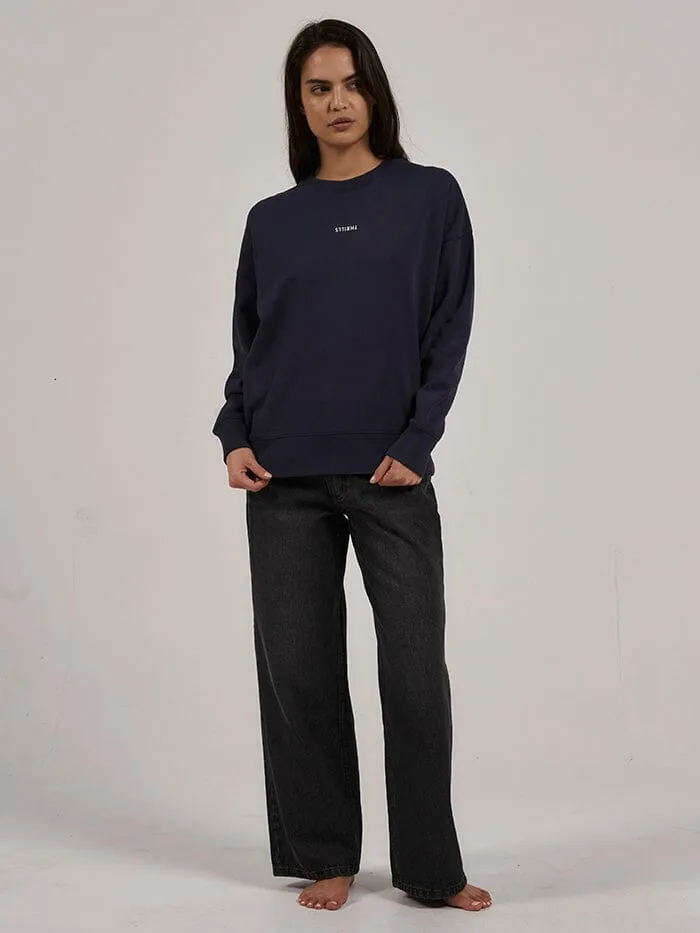 Womens Minimal Slouch Crew Station Navy Thrills Sweaters and Fleece