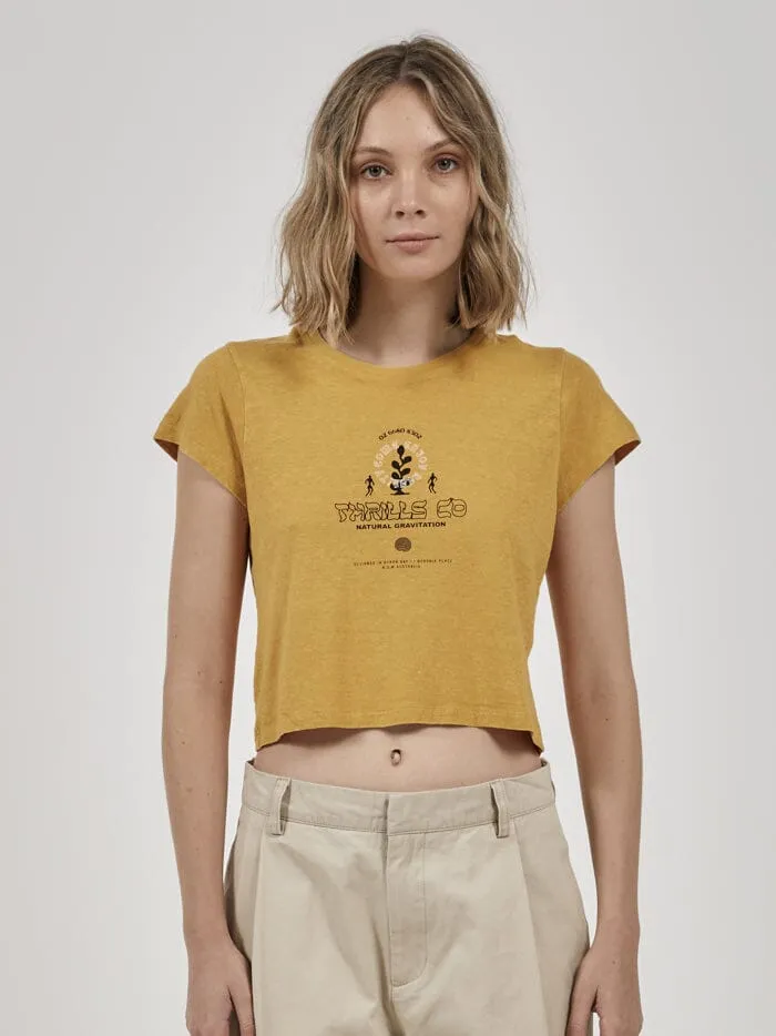 Womens Natural Gravitation Hemp Mini Tee Mineral Yellow Thrills Tops and Tees