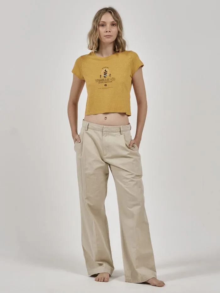 Womens Natural Gravitation Hemp Mini Tee Mineral Yellow Thrills Tops and Tees