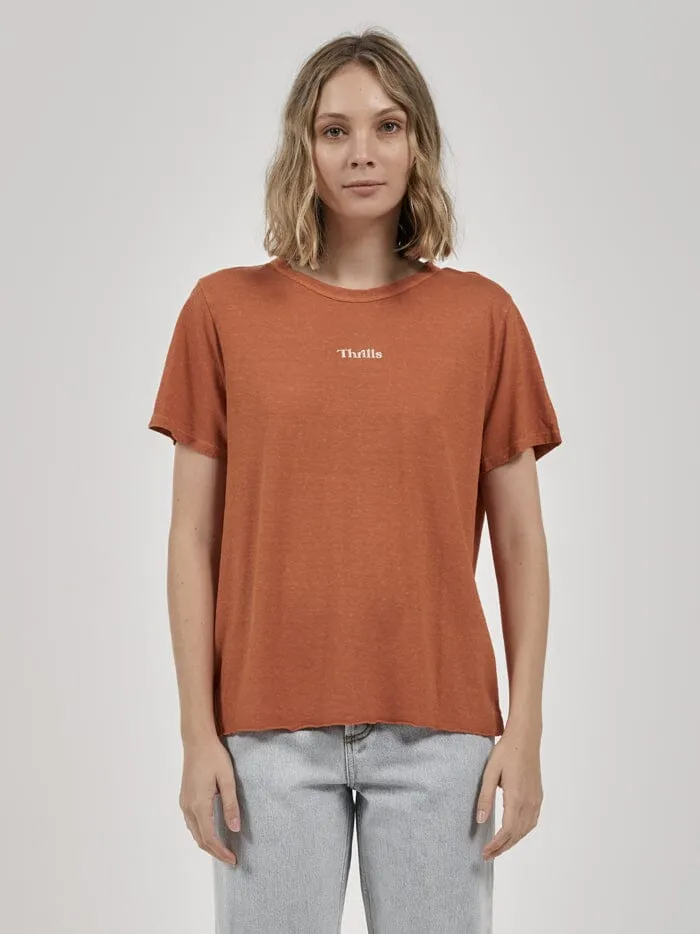 Womens Paradise Hemp Relaxed Tee Dusty Clay Thrills Tops and Tees