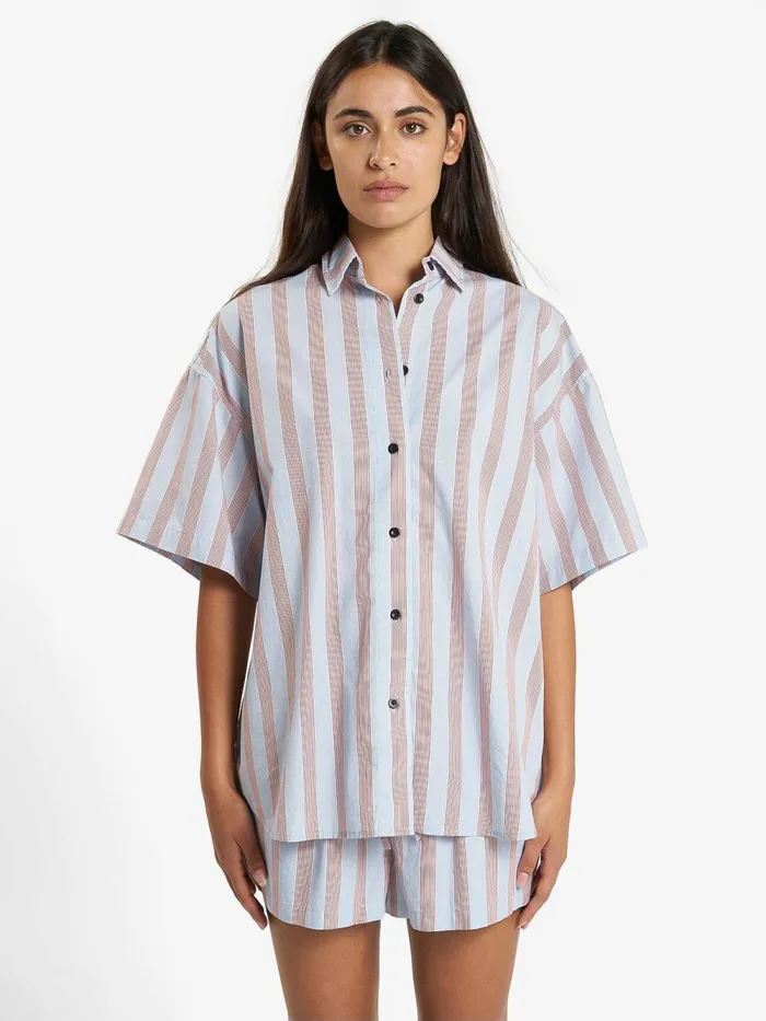Womens Porter Short Sleeve Shirt Sky Blue Thrills Tops and Tees