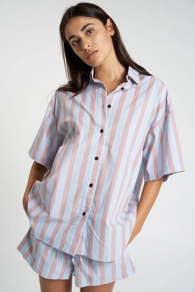 Womens Porter Short Sleeve Shirt Sky Blue Thrills Tops and Tees