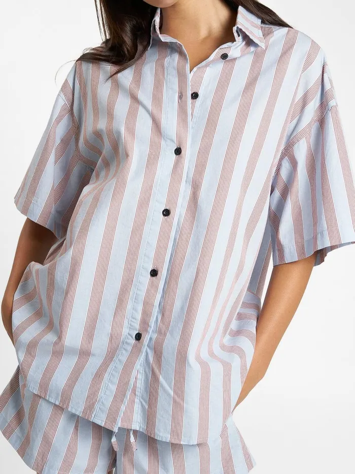 Womens Porter Short Sleeve Shirt Sky Blue Thrills Tops and Tees