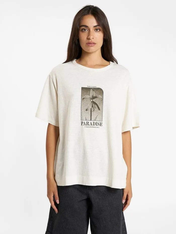 Womens Portrait Of Paradise Hemp Box Tee Unbleached Thrills Tops and Tees