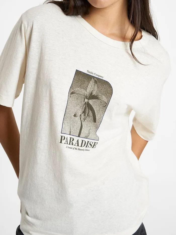 Womens Portrait Of Paradise Hemp Box Tee Unbleached Thrills Tops and Tees