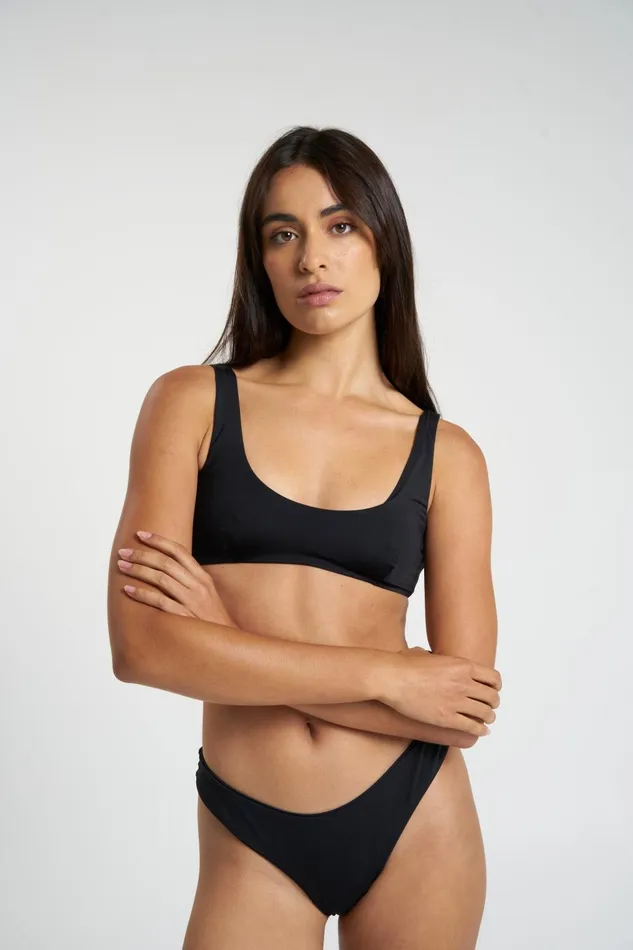 Womens Scoop Crop Top Black Thrills Swim