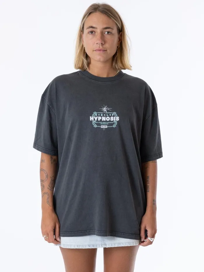 Womens Self Hypnosis Oversized Tee Merch Black Thrills Tops and Tees