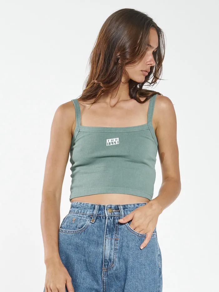 Womens Stack Crop Rib Singlet Comfrey Thrills Tops and Tees