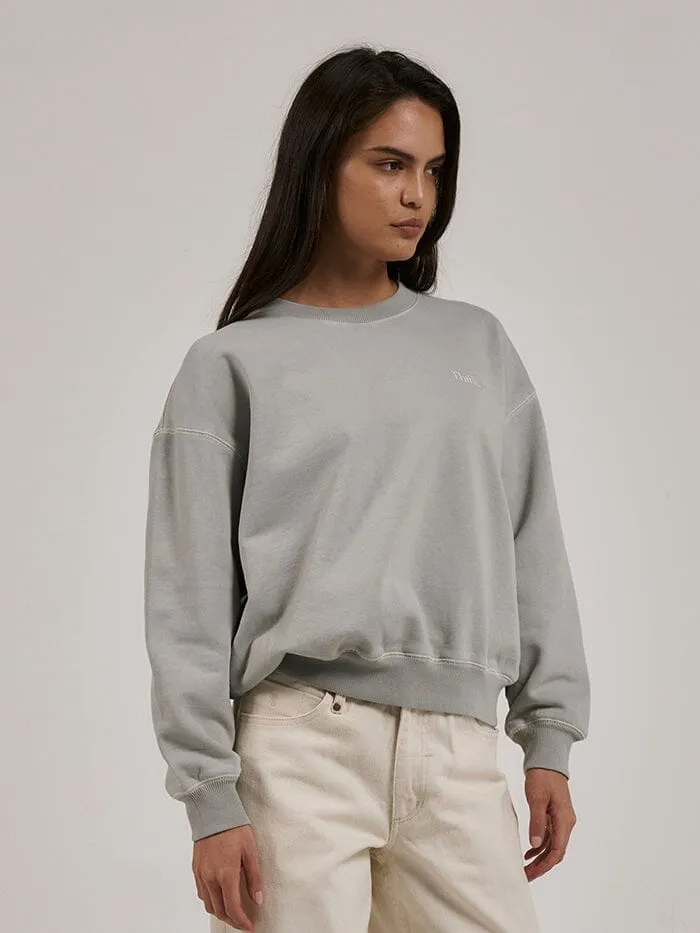 Womens Tempo Retro Slouch Crew Sage Grey Thrills Sweaters and Fleece
