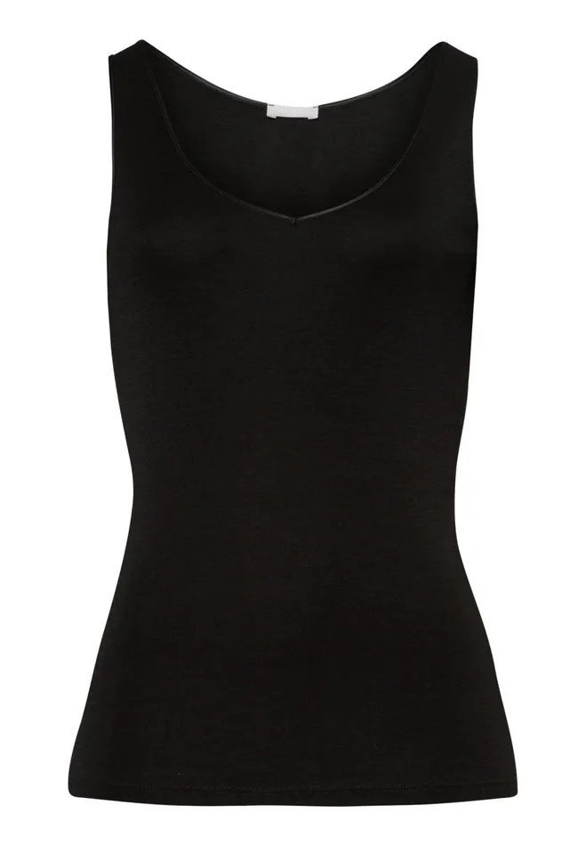 Wool And Silk VNeck Tank Top Black Women HANRO Tank Tops