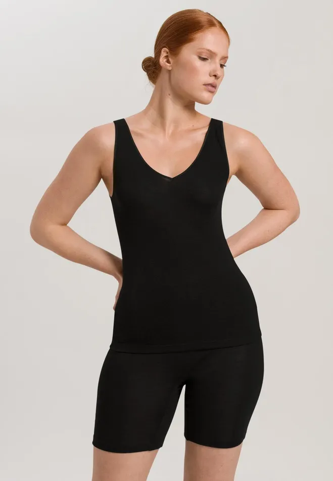 Wool And Silk VNeck Tank Top Black Women HANRO Tank Tops