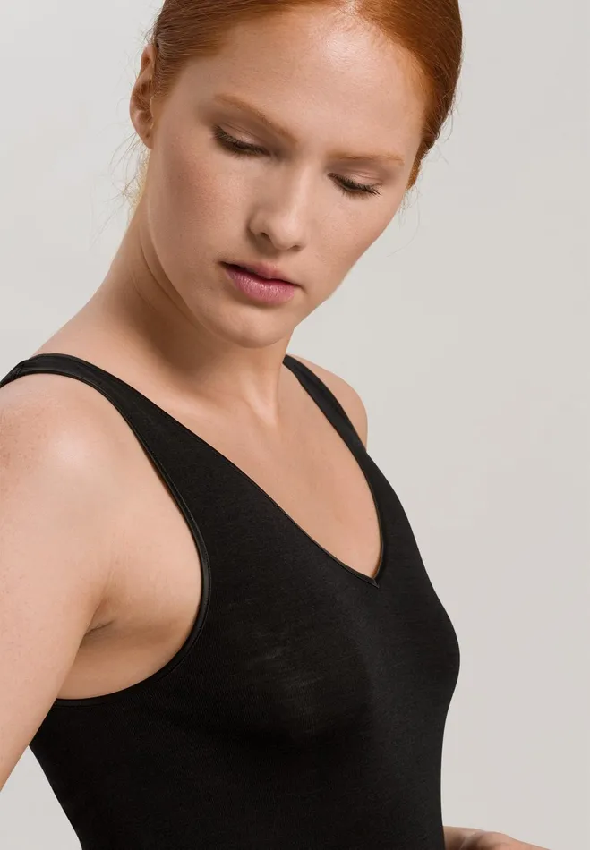 Wool And Silk VNeck Tank Top Black Women HANRO Tank Tops