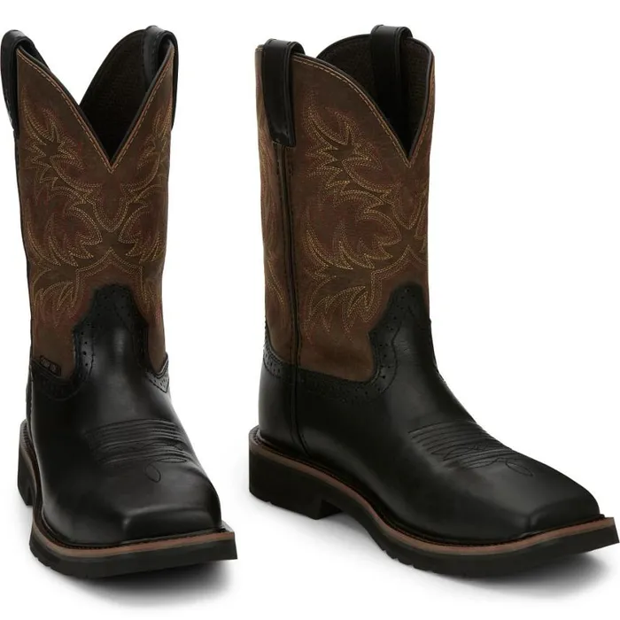 Work Men Justin Boots Driller 11034 Composite Toe Work Boot Black