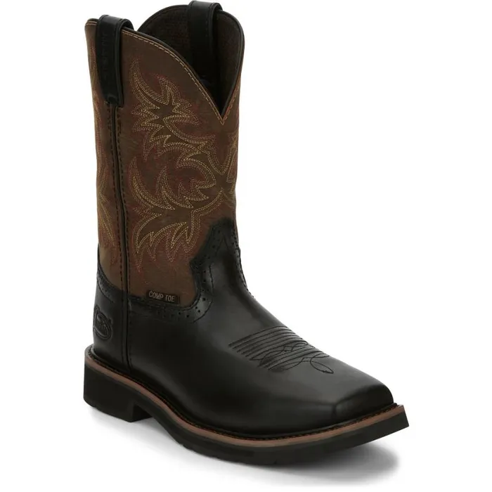 Work Men Justin Boots Driller 11034 Composite Toe Work Boot Black