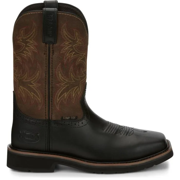 Work Men Justin Boots Driller 11034 Composite Toe Work Boot Black