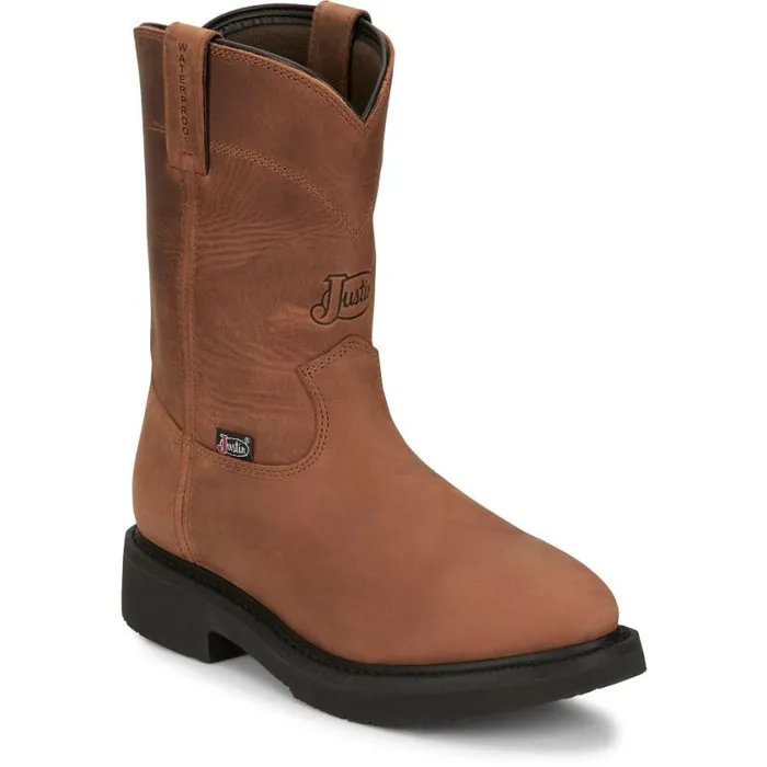 Work Men Justin Boots RoundUp 10034 Waterproof Work Boot Aged Bark 040brown041