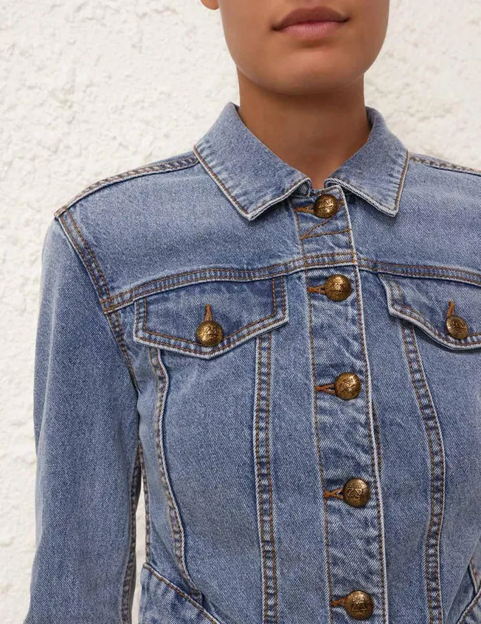 Zimmermann Clothing Denim Fitted Jacket Poseidon Blue 8211 Women