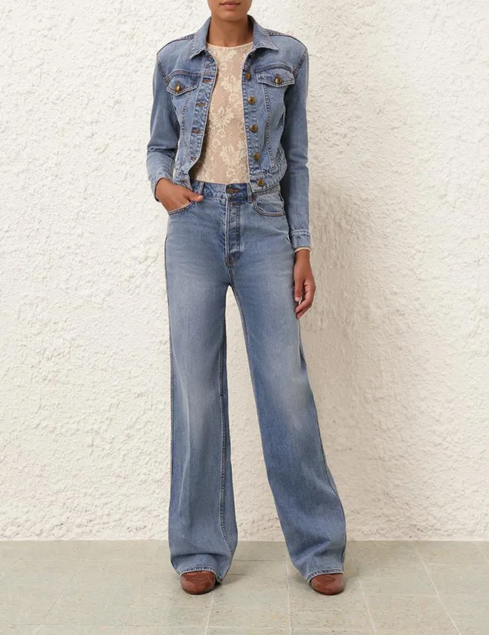 Zimmermann Clothing Denim Fitted Jacket Poseidon Blue 8211 Women