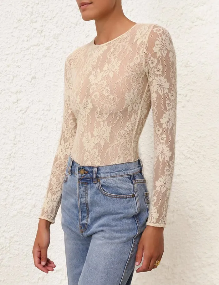 Zimmermann Clothing Lace Bodysuit Parchment 8211 Women