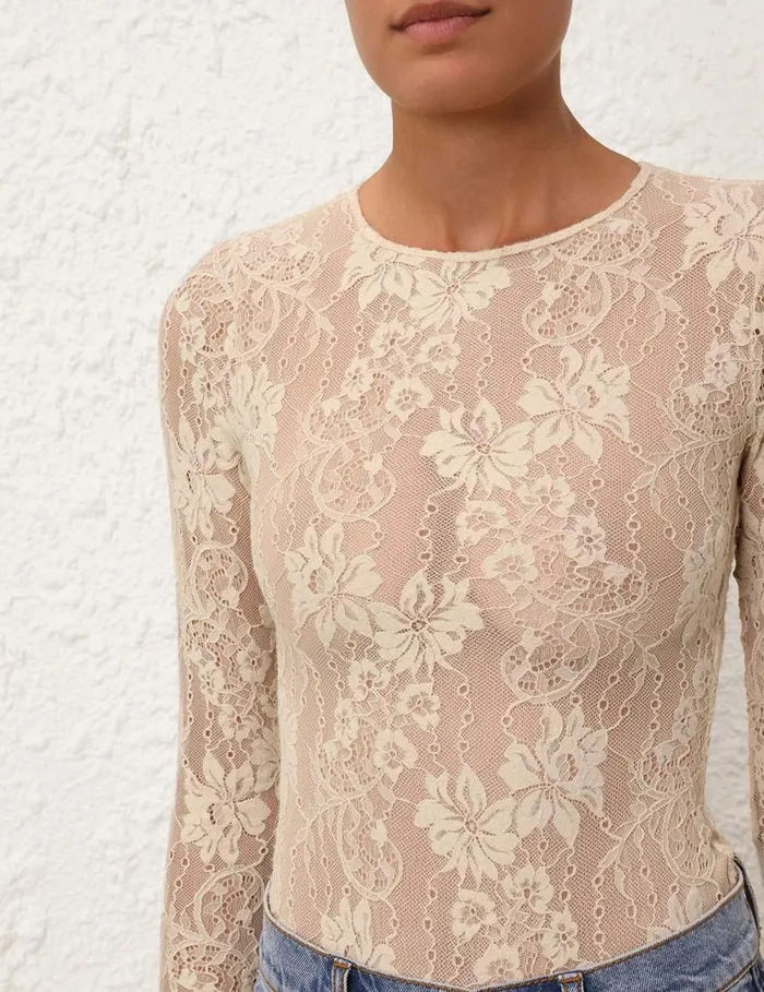 Zimmermann Clothing Lace Bodysuit Parchment 8211 Women