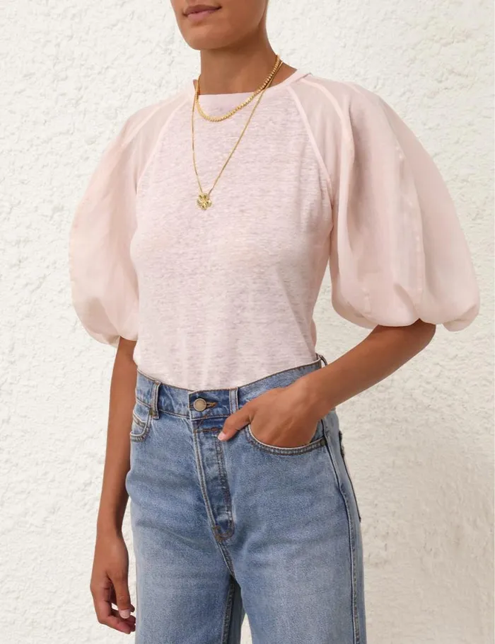 Zimmermann Clothing Lantern Sleeve Tee Blush 8211 Women