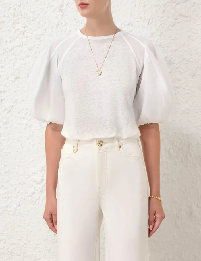 Zimmermann Clothing Lantern Sleeve Tee Ivory 8211 Women