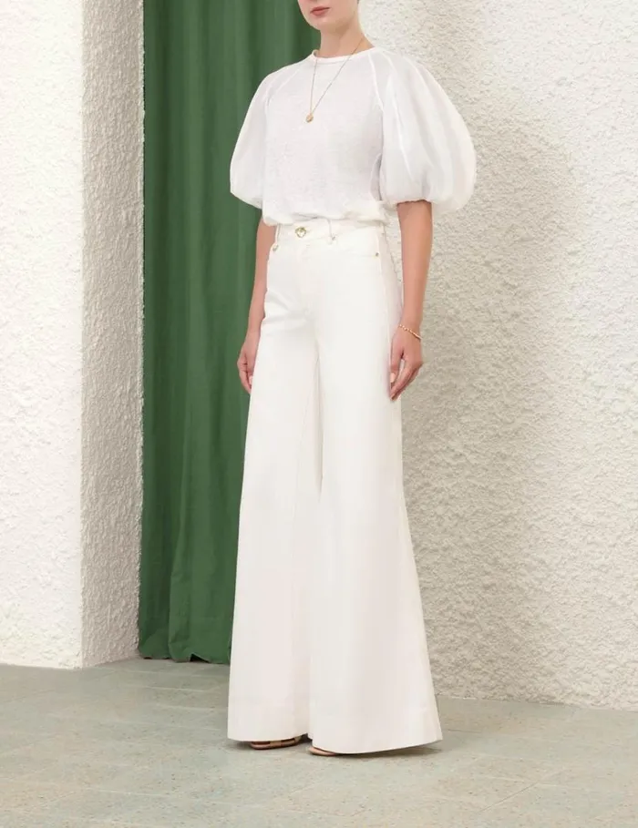 Zimmermann Clothing Lantern Sleeve Tee Ivory 8211 Women
