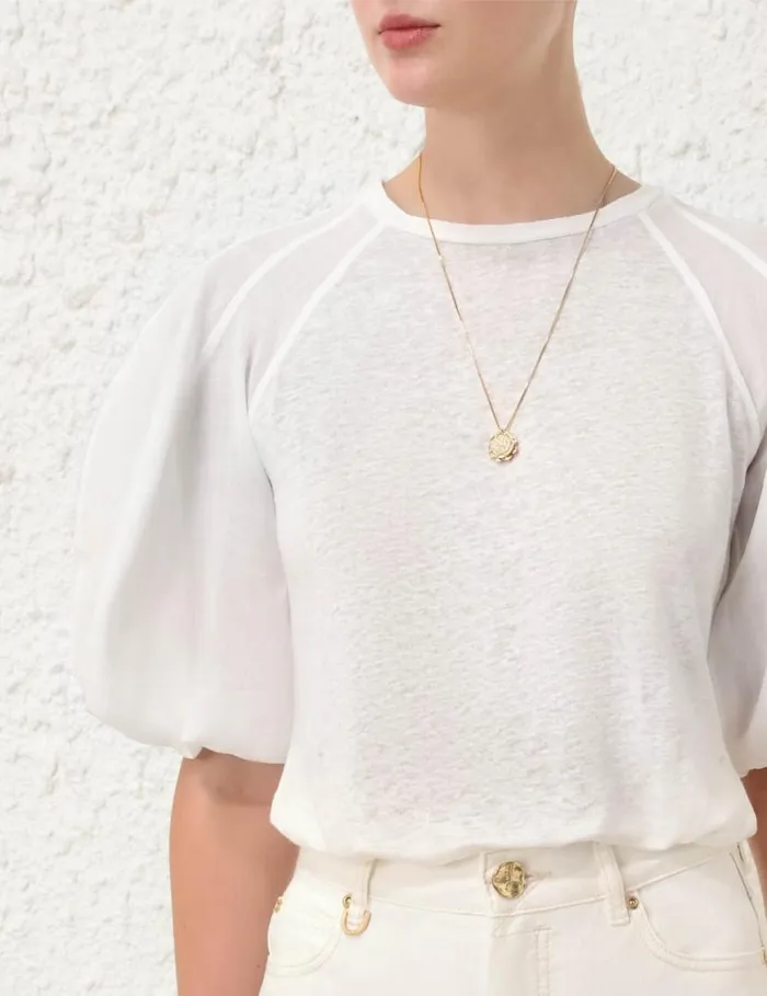 Zimmermann Clothing Lantern Sleeve Tee Ivory 8211 Women