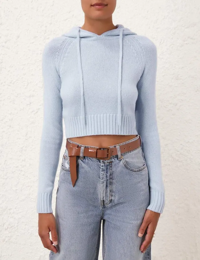 Zimmermann Clothing Natura Cropped Hooded Sweater Blue 8211 Women