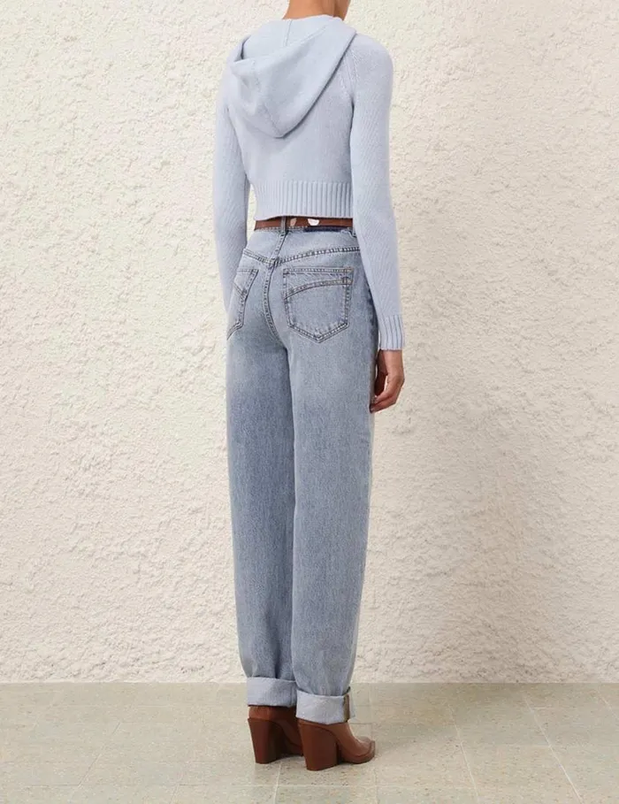 Zimmermann Clothing Natura Cropped Hooded Sweater Blue 8211 Women