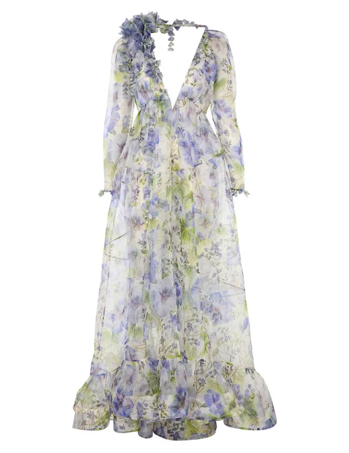 Zimmermann Clothing Natura Flower Midi Dress Blue Floral 8211 Women