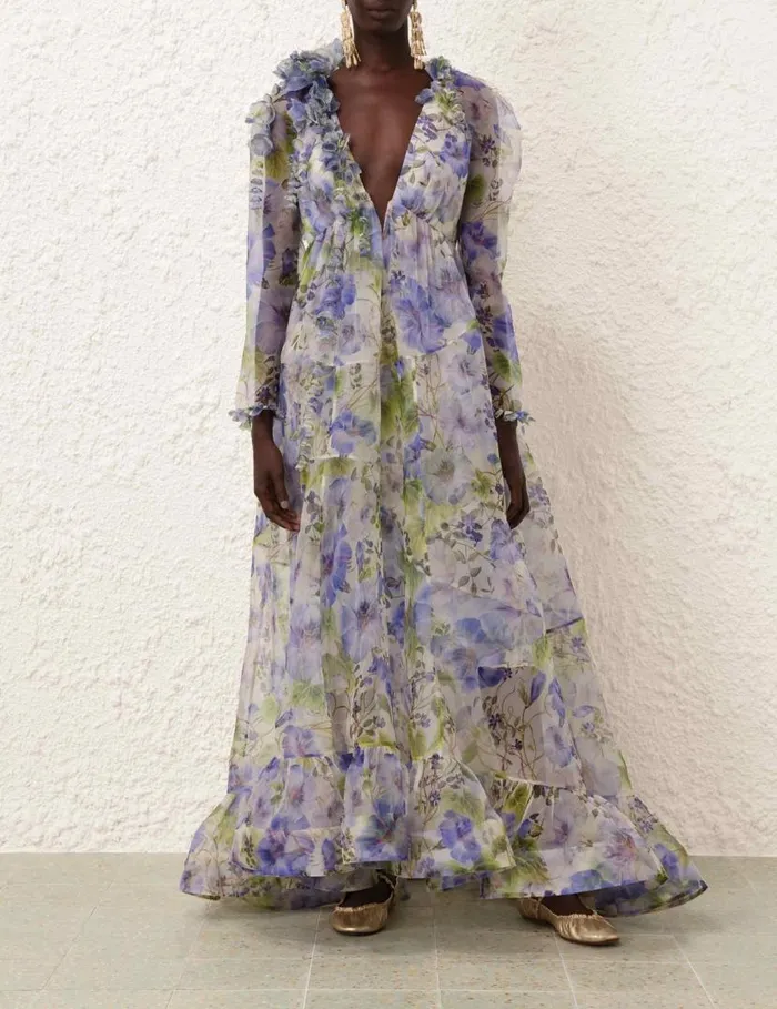 Zimmermann Clothing Natura Flower Midi Dress Blue Floral 8211 Women